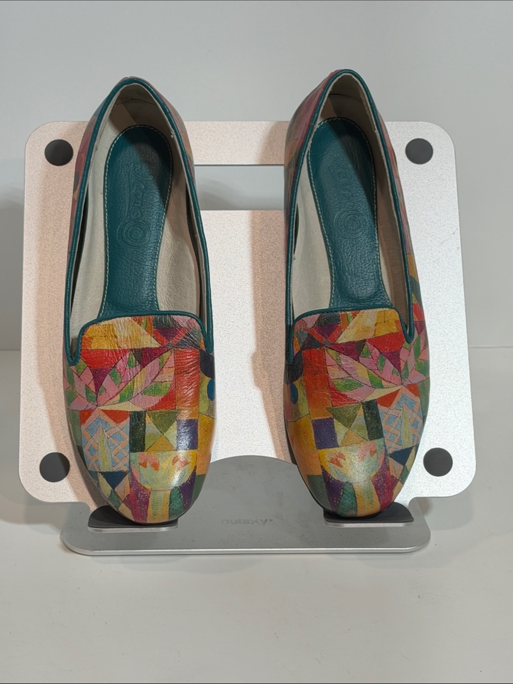 Vintage Icon Wearable Art Printed Leather Geometric Abstract Flats Loafers